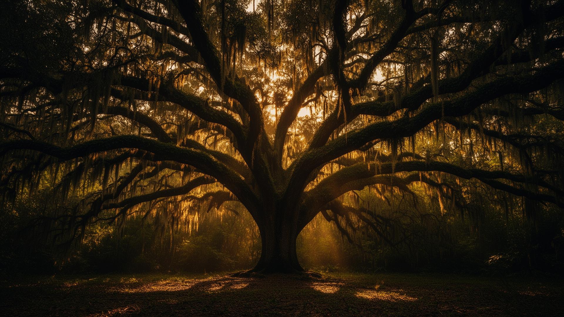Majestic live oak in Jacksonville at golden hour